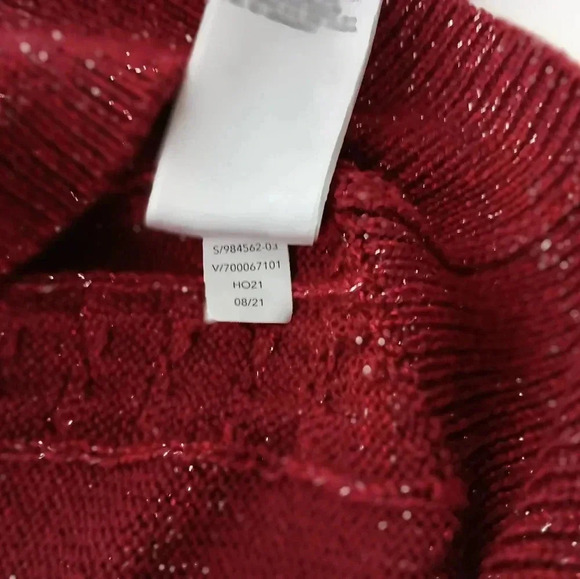 ATHLETA  Crossroads Crewneck Sweater Red Metallic Cable Knit.  Ladies size xs - Picture 8 of 10